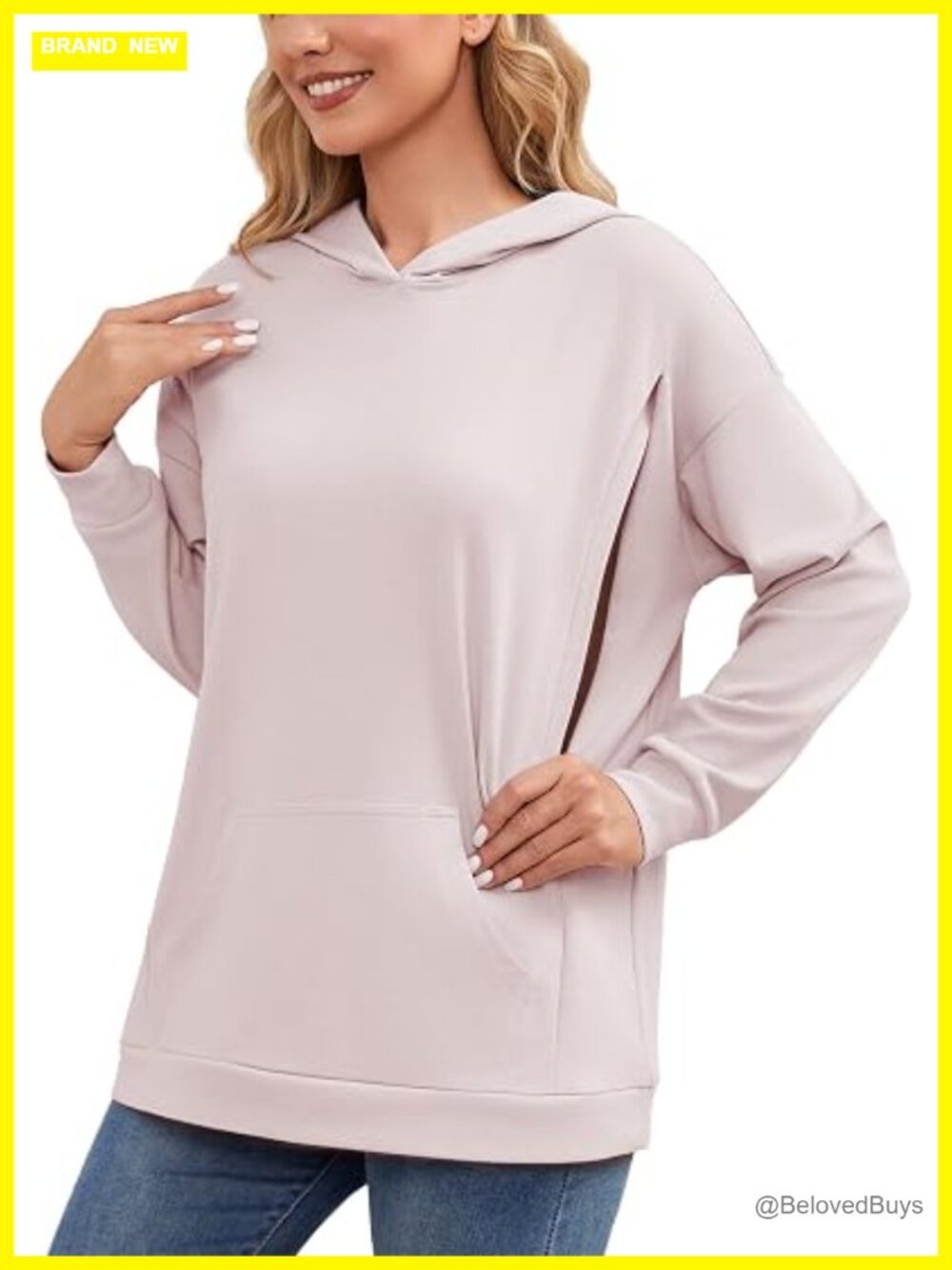 Maternity Nursing Sweatshirt Hidden Zipper Long Sleeve Oversize Pullover with